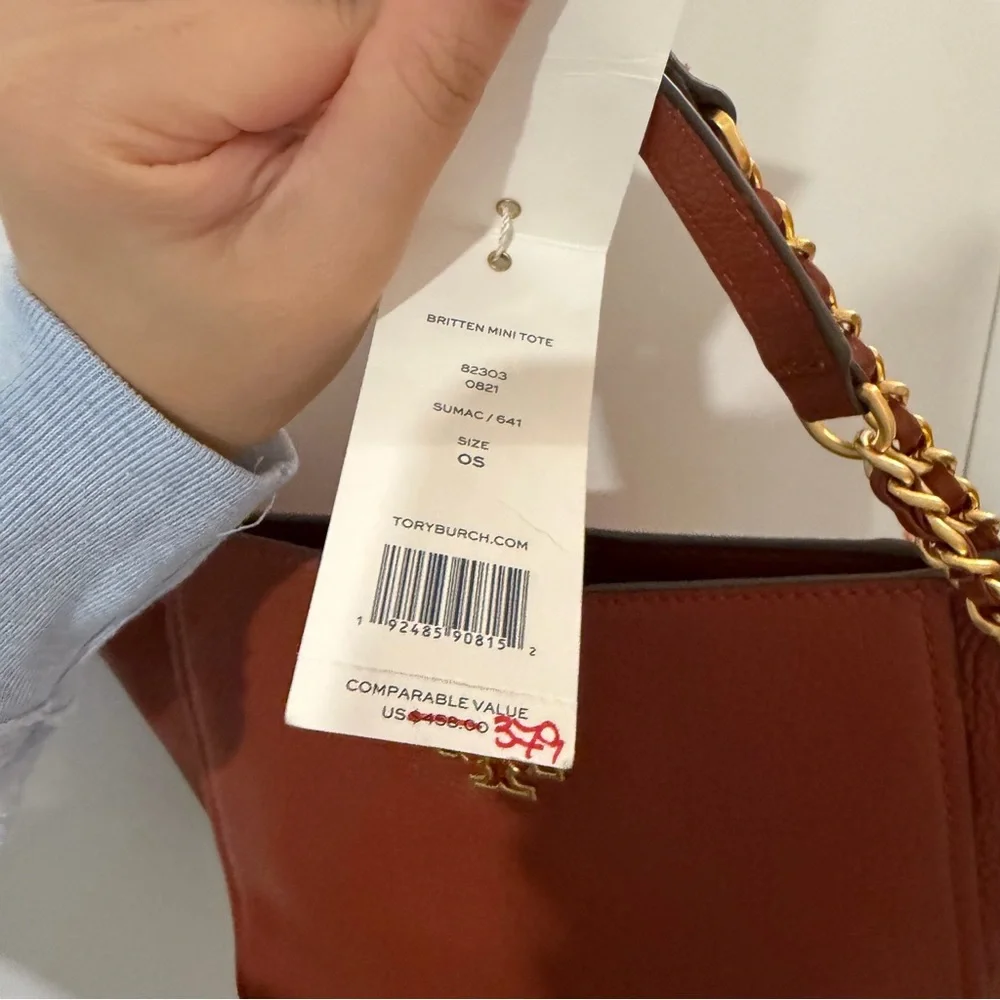 NWT Tory Burch Britten Mini Leather Tote Bag (Tan Brown) - Picture 2 of 8